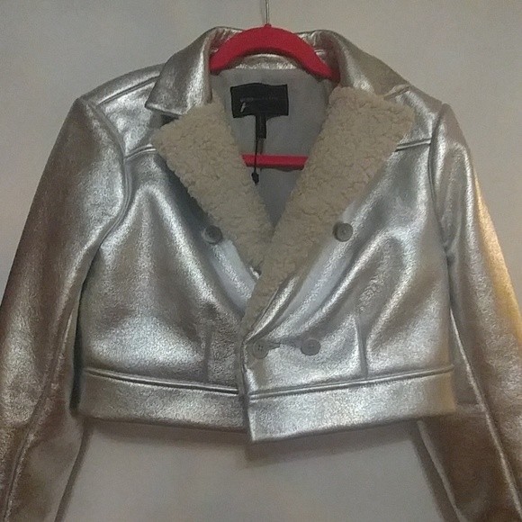 BCBG Max Azria Womens Faux Leather Metallic Jacket - Picture 4 of 6